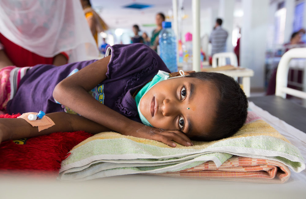 Hyderabad, INDIA -- 16 February 2018 -- Lohitha, 8, in the paediatric ward at MNJ Institute in Hyderabad. (Photo: Chuck Russell/Two Worlds Cancer Collaboration)
